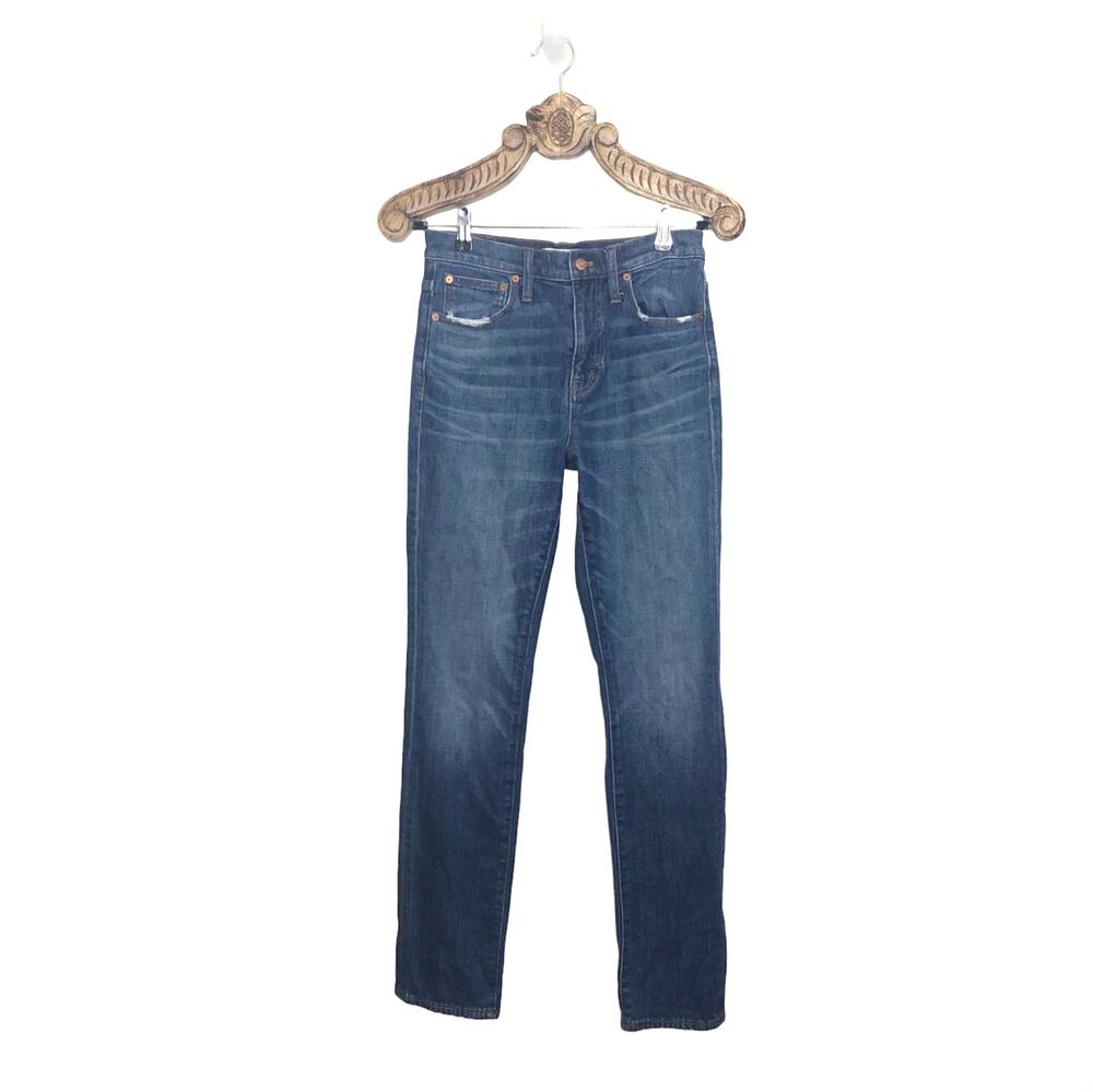 Madewell High-Rise Slim Boyjean Stretch Cotton Straight Leg Dark Wash Blue 25